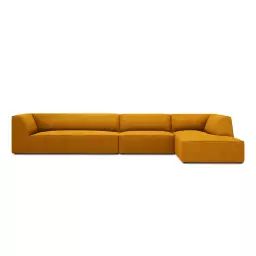 Canapé d’angle 5 places velours côtelé jaune