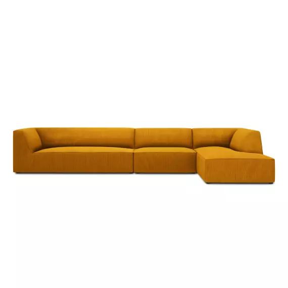 Canapé d’angle 5 places velours côtelé jaune