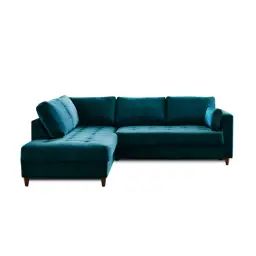 Canapé d’angle gauche convertible 5 places Velours Bleu canard