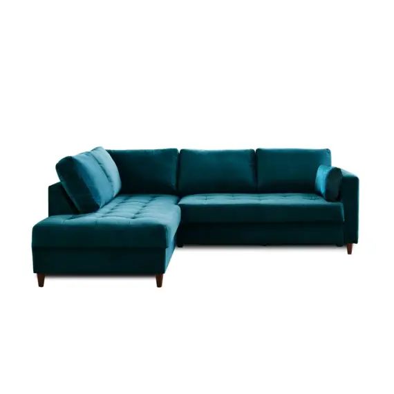 Canapé d&rsquo;angle gauche convertible 5 places Velours Bleu canard