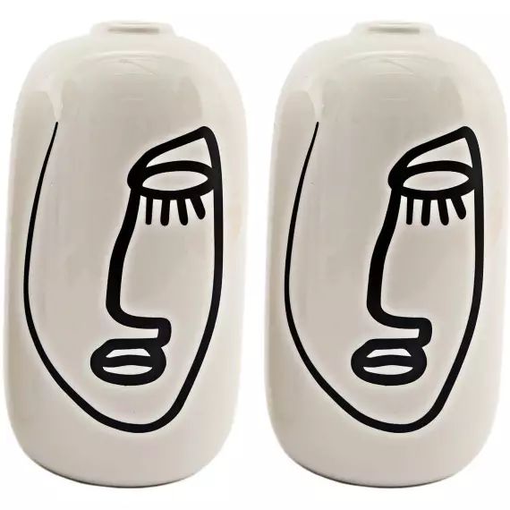 Vase en dolomite motif visage 19 x 9 cm (lot de 2)