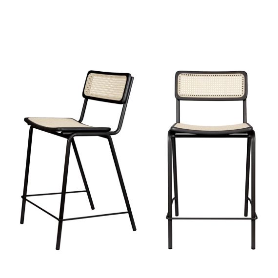 Jort – Lot de 2 tabourets de bar en cannage 66cm