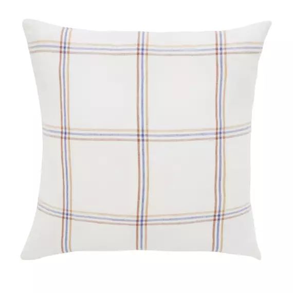 Coussin en coton et lin tissés motifs à carreaux multicolores 45×45