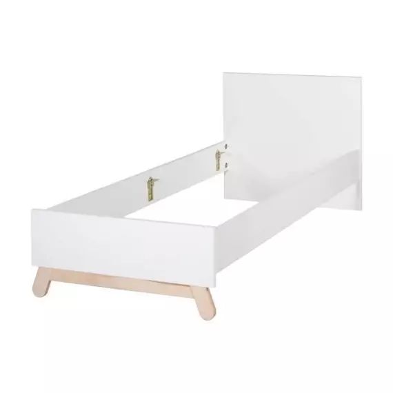 ROBA Cadre de Lit Enfant 90 x 200 cm – Clara – Style Scandinave Moderne – Structure de Lit avec Pieds en Hêtre Massif – Blanc blanc