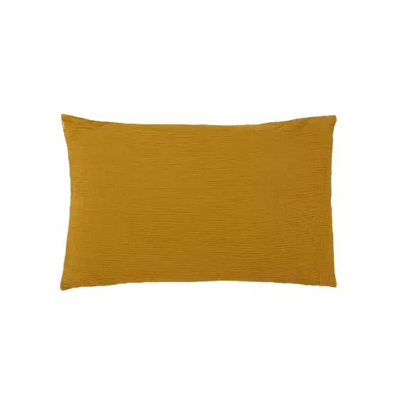 Taie d’oreiller en double gaze de coton jaune safran 50×70 cm