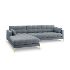 Canapé d’angle 5 places en tissu structuré bleu clair