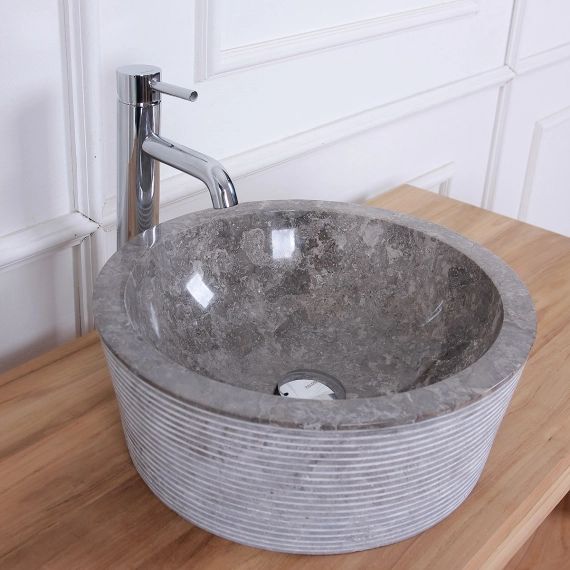 Vasque tambour en pierre de marbre gris