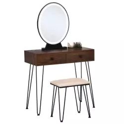 Coiffeuse design 2 tiroirs organisateur miroir LED tabouret inclus