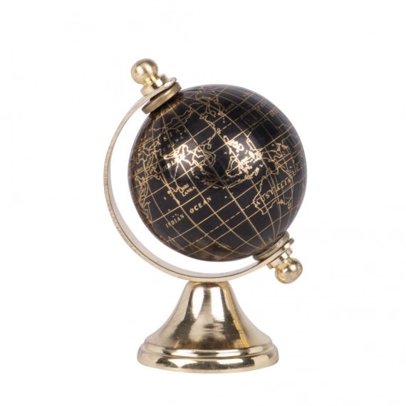 Globe terrestre carte du monde en métal doré et noir