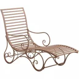 Bain de Soleil avec accoudoirs en métal Marron antique