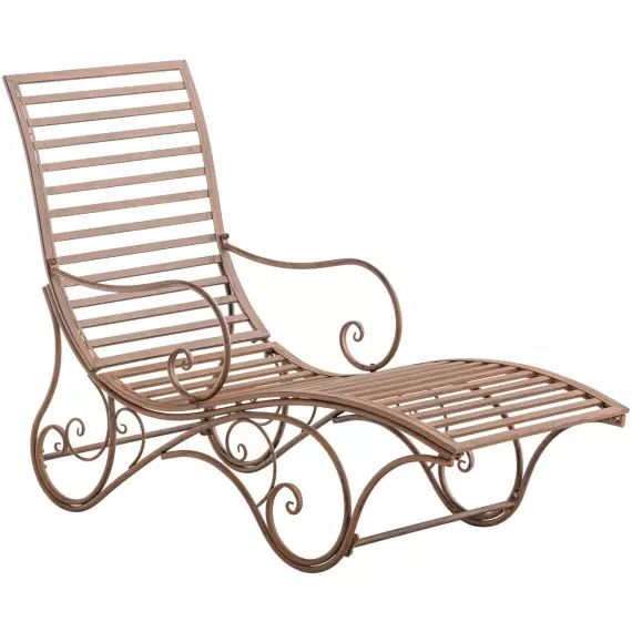 Bain de Soleil avec accoudoirs en métal Marron antique