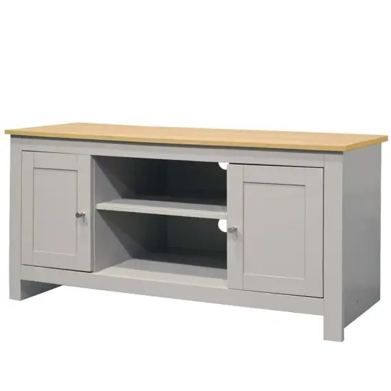 Meuble TV 2 portes en MDF chêne et gris