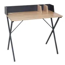 Bureau Plateau Effet Bois et Piètement Gris Foncé