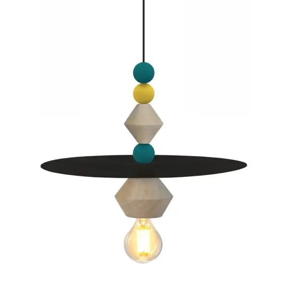 Suspension bois noir et multicolore