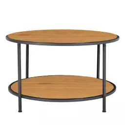 Table basse ronde en bois et métal D80cm bois clair