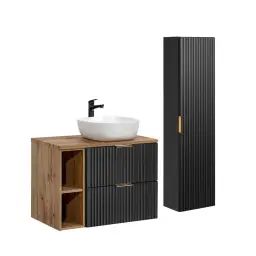 Ensemble meuble simple vasque 80cm et colonne stratifiés noir