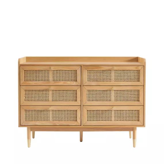 Bombong – Commode 6 tiroirs en bois et cannage L120cm