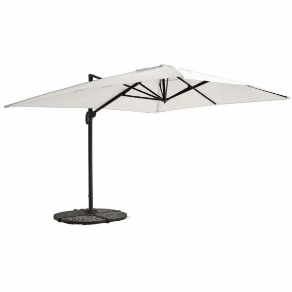 Parasol déporté 3x4m et 4 dalles lestées aluminium blanc