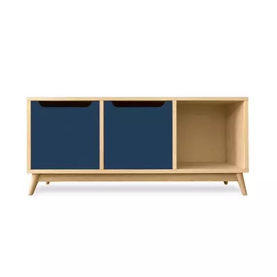 Banc de rangement en chêne naturel bleu nuit