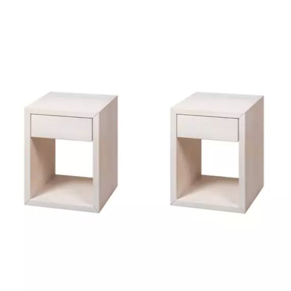 Lot de 2 Table de chevet avec tiroir en bouleau blanc