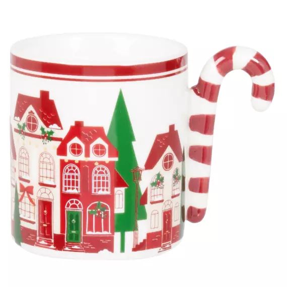 Mug de Noël en grès blanc, rouge et vert