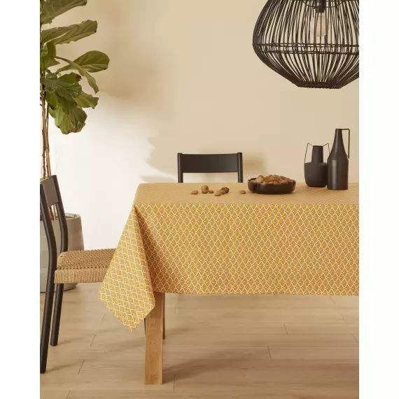 Nappe en coton enduit acrylique jaune épicé 160×160 cm