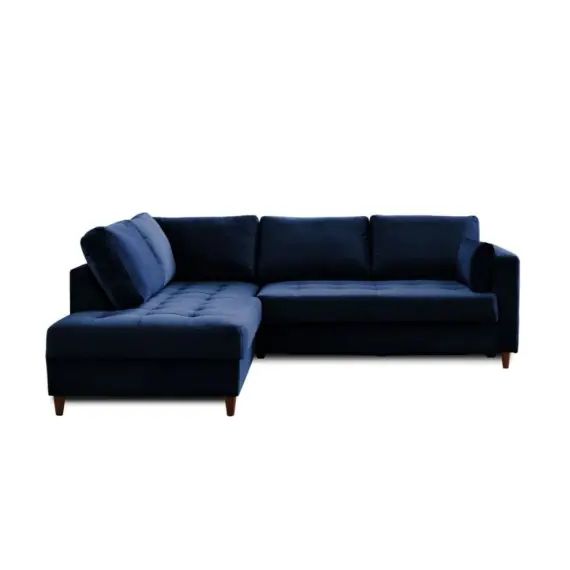 Canapé d&rsquo;angle gauche convertible 5 places Velours Bleu nuit