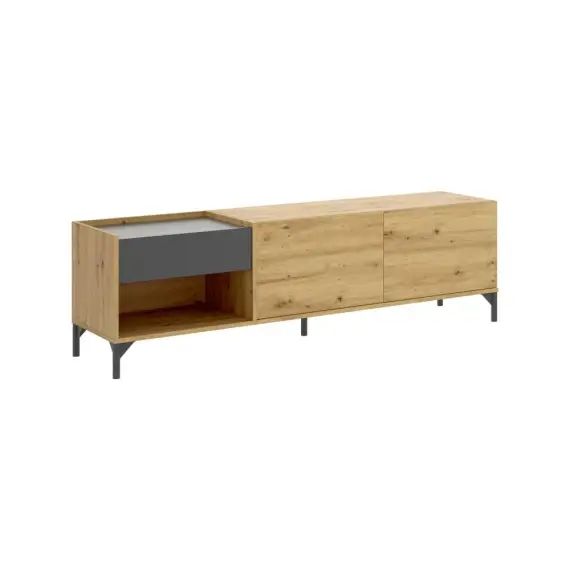 Meuble TV effet bois chêne noueux et anthracite