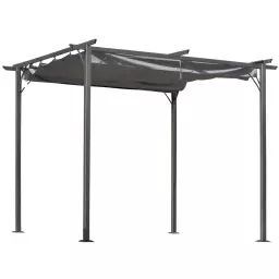 Pergola rétractable 3L x 3l x 2,30H m métal époxy noir toile grise