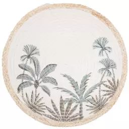 Set de table rond motifs palmiers verts et éléphant grège D38