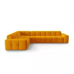 Canapé d’angle gauche 6 places en tissu velours orange