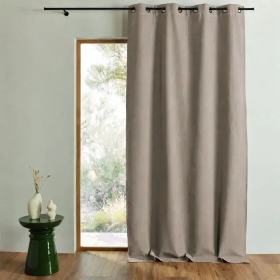 Rideau d&rsquo;ameublement occultant double face polyester taupe 260 x 135