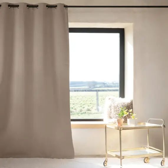 Rideau d&rsquo;ameublement occultant double face polyester taupe 260 x 135