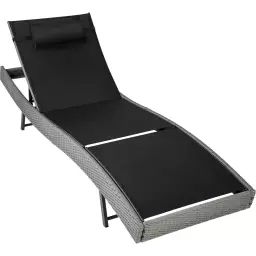 Chaise longue en rotin résistant et anti-UV gris