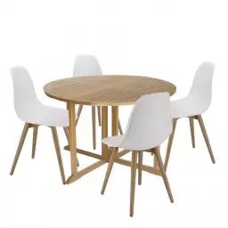 Salon de jardin 4 pers. – 1 table ronde D120 et 4 chaises blanches