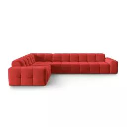 Canapé d’angle gauche 6 places en tissu velours rouge
