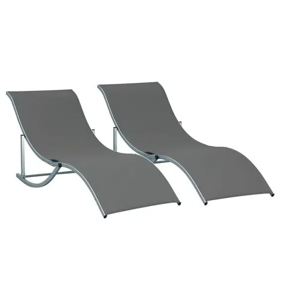 Lot de 2 bains de soleil pliables design contemporain anthracite