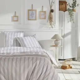 Parure de lit imprimé en coton beige 240×220