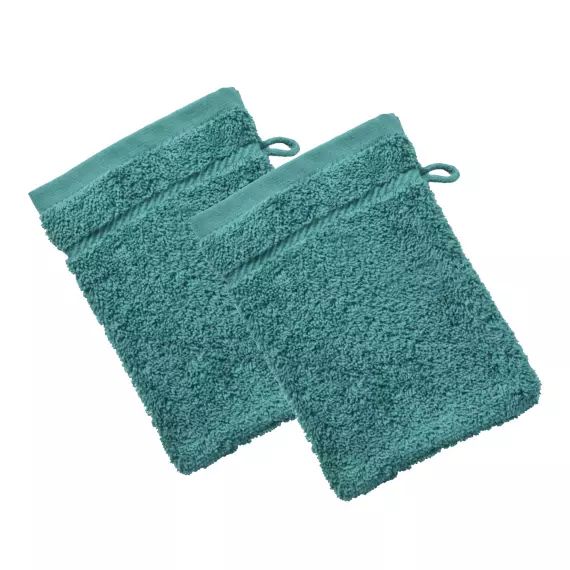 Lot de 2 gants de toilette 15×20 bleu paon en coton