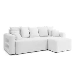 Canapé d’angle convertible en tissu 4 places blanc