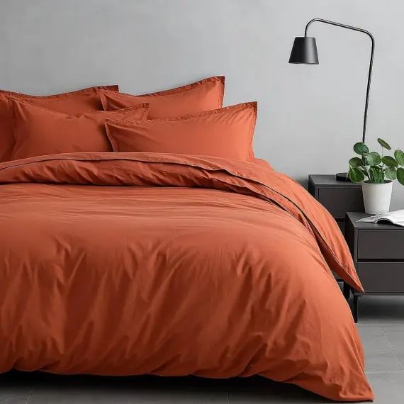 Parure housse de couette satin de coton rouge 220×240 cm