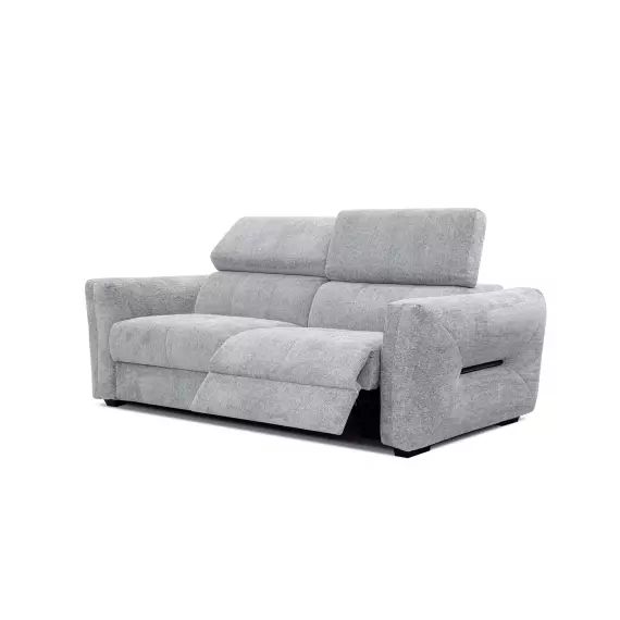 Canapé droit 3 places avec relax électrique à droite tissu gris clair