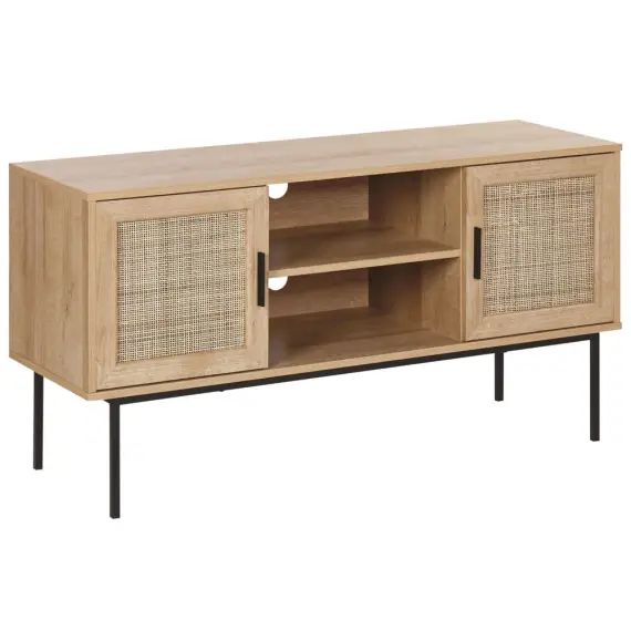 Meuble TV effet bois clair rotin