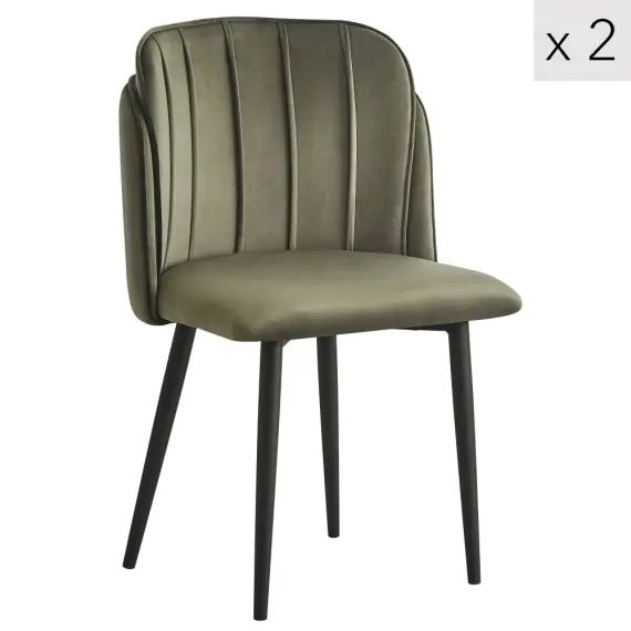 Lot de 2 chaises en métal et tissu vert kaki