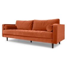Scott, canapé 3 places, velours de coton orange brûlé