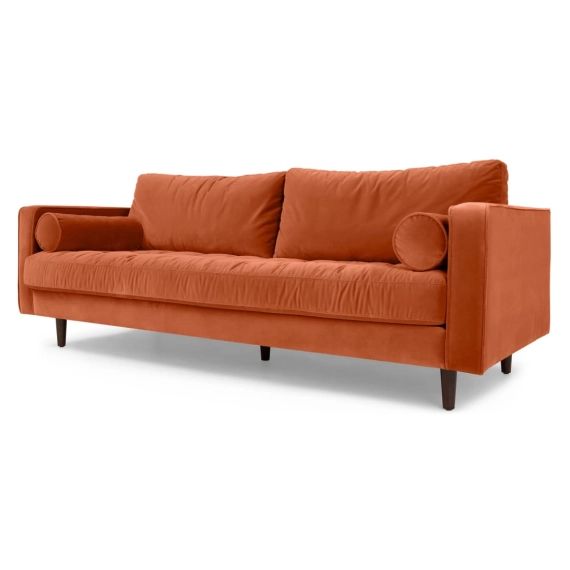 Scott, canapé 3 places, velours de coton orange brûlé