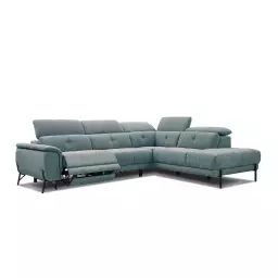 Canapé d’angle droit 5 places avec relax électrique tissu gris