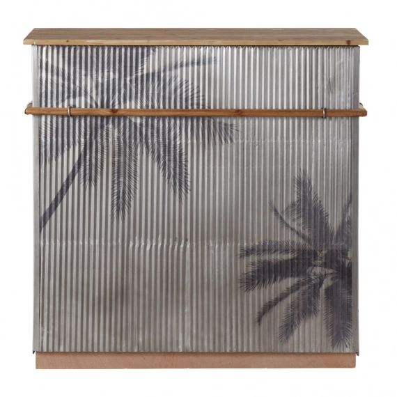 Bar en sapin massif et métal ondulé gris imprimé palmiers Santa Cruz