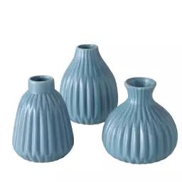 Set de 3 petits vases design en porcelaine bleue