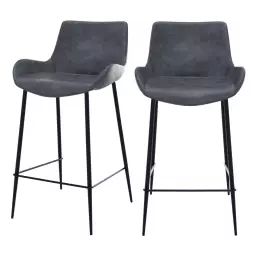Chaise bar mi-hauteur 65cm cuir synthétique gris foncé (x2)